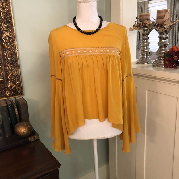 H&M Tops - Mustard Boho Blouse Shirt Top with Bell Sleeves